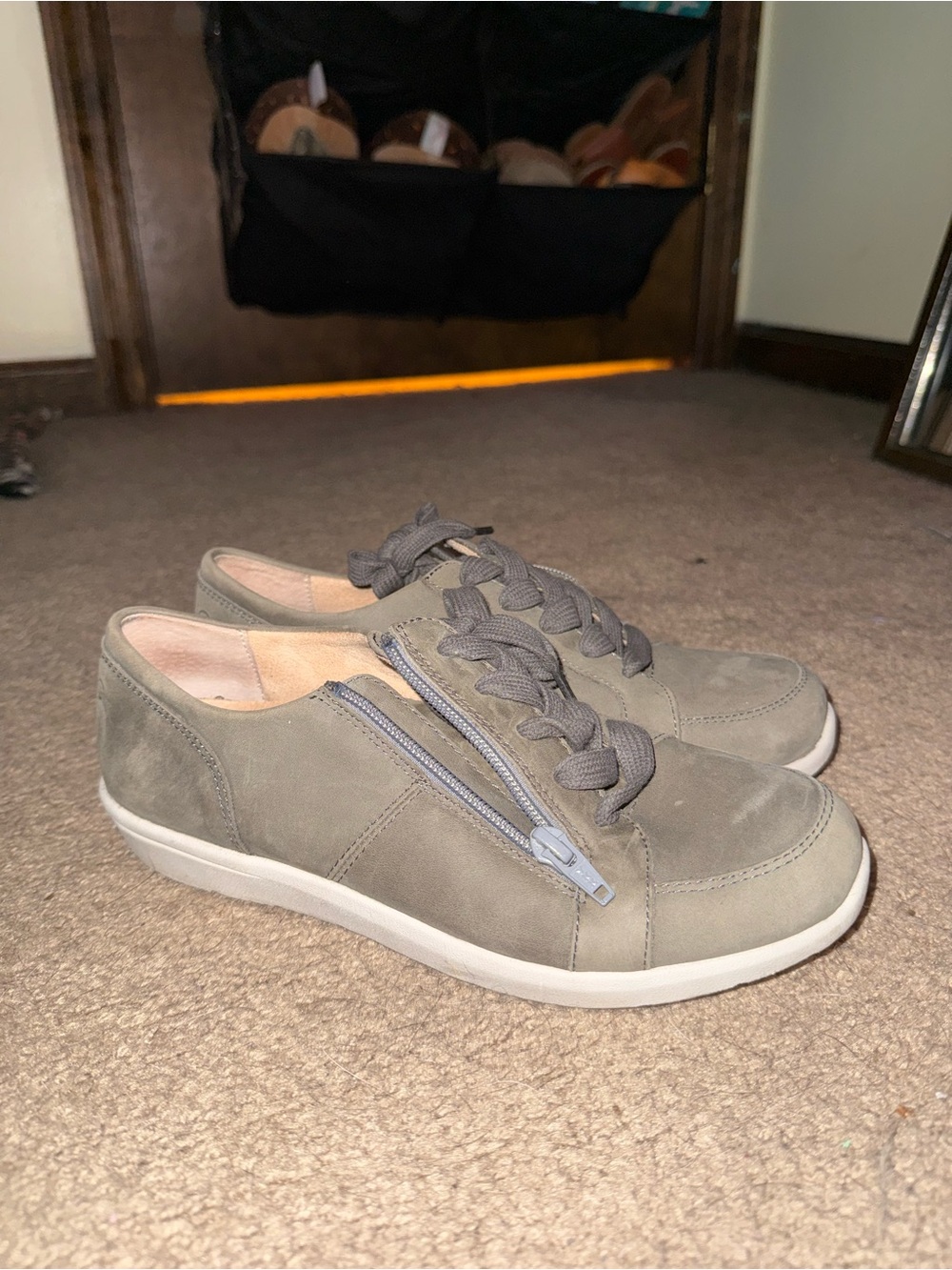 Vionic Gray Low-Top Lace-Up Sneakers with Side Zip